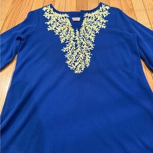 Quacker Factory Royal Blue Tunic with Gold Embroidery